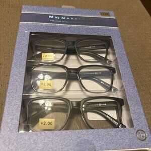M For MAXSTUDIO Designer Reading Glasses +2.00 Eyeglasses Set Of 3 NIB Look